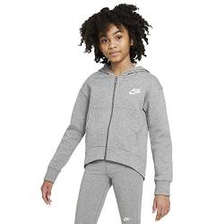 Nike Mädchen G NSW Club FLC Fz Hoodie Lbr Sweatshirt, Carbon Heather/White, S von Nike