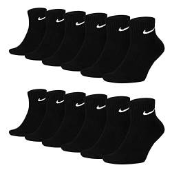 Nike Socken Damen Herren Weiß Schwarz Kurz Sportsocken Größe 34 36 38 40 42 44 46 48 50 Sparset SX7677, 6 Paar schwarz, 38-42 von Nike