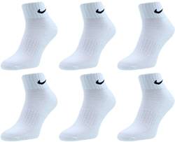Nike Socken Herren Damen 6 Paar One Quater Socks Kurze Socke Knöchelhoch Weiß Schwarz Gemischt (weiss grau schwarz) Größe 34 36 38 40 42 44 46 48 50, Farbe:weiß, Grösse:38-42 von Nike