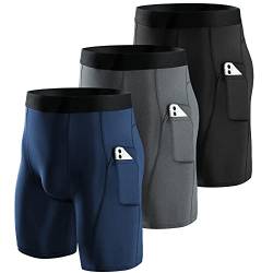 Niksa 3er Pack Herren Kompressionsshorts Schnelltrocknendes Base Layer Tights Sport Unterhosen für Enge trockene und atmungsaktive Radlerhose, Sportshorts mit Handytasche von Niksa