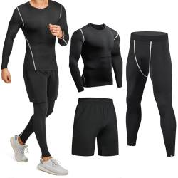 Niksa Sportbekleidung Herren Fitness Bekleidung Trainingsanzug 3pcs Set Fit elastische Sportwear Fitness Kompressionsshirt Langarmshirt Sporthose Leggings (Größe XL Bust =96, Long Sleeve(163515)*D) von Niksa