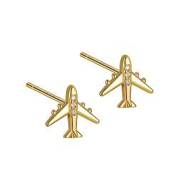 Nilioyul Abzeichen Flugzeug Ohrringe – verleihen einem Outfit eine skurrile Note, zierlich, einzigartig und stilvoll, Gold, 1 von Nilioyul