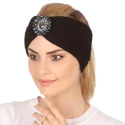 Nilioyul Gestricktes Stirnband für Damen, atmungsaktiv, schweißabsorbierend, bequem, multifunktional, Ohrenwärmer, Kopfwärmer, Polyester, Schwarz von Nilioyul
