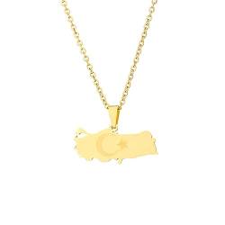 Nilioyul Hochglanzpolierte Unisex Paar Schlüsselbeinkette für atemberaubend glänzende Edelstahl Halskette mit Türkei Flaggen Anhänger, Gold von Nilioyul