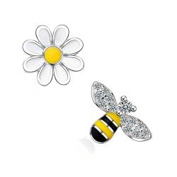 Nilioyul Ohrringe mit Honigbiene und Gänseblümchen. Auffällig und stilvoll für Partys. Ohrringe mit Honigbiene und Dasiy Blumen aus Metall von Nilioyul