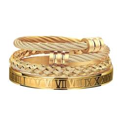 Nilioyul Stilvoller Herren Armreif – verstellbares und modisches Herren Armband aus Edelstahl, Geschenke für den Freund, stapelbar, Gold von Nilioyul