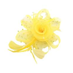 Nilioyul Trendiges Accessoire für Damen mit Blumen Mesh Federn Clip für modischen Stil, gemischter Blumen Feder Stirnband Fascinator, Gelb von Nilioyul