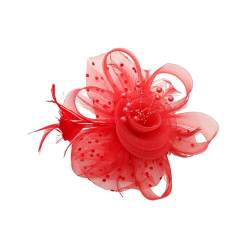 Nilioyul Trendiges Accessoire für Damen mit Blumen Mesh Federn Clip für modischen Stil, gemischter Blumen Feder Stirnband Fascinator, Rot von Nilioyul