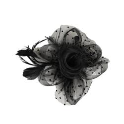 Nilioyul Trendiges Accessoire für Damen mit Blumen Mesh Federn Clip für modischen Stil, gemischter Blumen Feder Stirnband Fascinator, Schwarz von Nilioyul