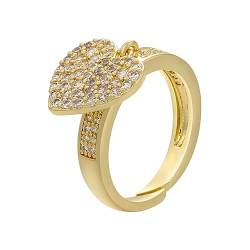 Nilioyul Verstellbarer Ring, Silberring für Frauen, eleganter Herz Anhänger, Kupfer Herz Anhänger Ring, offener Fingerring, einzigartig, Gold von Nilioyul