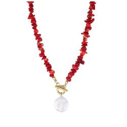 Nilioyul Vintage Stil Halskette für Frauen, vielseitig, natürlicher unregelmäßiger Schuttstein, natürliche unregelmäßige Schutt Halskette, einzigartig, Korallrot von Nilioyul