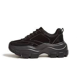 Niluber Damen Chunky Plateau Dad Lace-Up Casual Walking Sport Sneakers, schwarz, 40 EU von Niluber