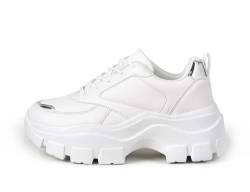 Niluber Damen Walking Sport Sneakers Chunky Plateau Dad Lace-Up Freizeitschuhe, weiß / silber, 42 EU von Niluber