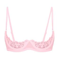 Nimiya Damen BH Sexy Durchsichtig Spitzen Bralette Push Up Mit Bügel Unterbrust Büstenhebe Busenfrei Übergröße Dessous Erotik Reizwäsche Nachtwear Rosa A XL von Nimiya