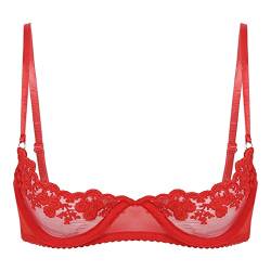 Nimiya Damen BH Sexy Durchsichtig Spitzen Bralette Push Up Mit Bügel Unterbrust Büstenhebe Busenfrei Übergröße Dessous Erotik Reizwäsche Nachtwear Rot A L von Nimiya