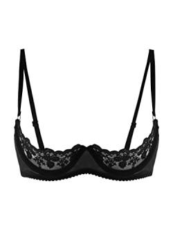 Nimiya Damen BH Sexy Durchsichtig Spitzen Bralette Push Up Mit Bügel Unterbrust Büstenhebe Busenfrei Übergröße Dessous Erotik Reizwäsche Nachtwear Schwarz A L von Nimiya