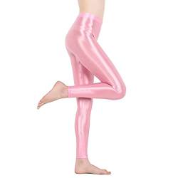 Nimiya Damen Öl Leggings Hose Glanz Glossy Glänzende Strumpfhosen Yogahose Sporthose Gym Yoga Clubwear Tanz Gogo B Rosa M von Nimiya