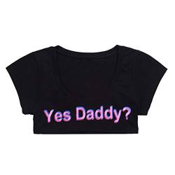 Nimiya Damen Sexy Tee BH kurzes Baumwolle T-Shirt Yes Daddy Oberteil Bauchfreie Melkerin Tops Erotische Dessous Nachtwäsche Clubwear Schwarz One_Size von Nimiya