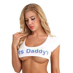 Nimiya Damen Sexy Tee BH kurzes Baumwolle T-Shirt Yes Daddy Oberteil Bauchfreie Melkerin Tops Erotische Dessous Nachtwäsche Clubwear Weiß One_Size von Nimiya