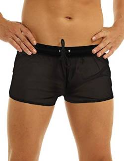 Nimiya Herren Shorts Boxershorts Durchsichtig Sexy Höschen Kurze Kordelzughose Loose Fit Badeshorts Badehose Poolparty Beachwear Clubwear Partywear Schwarz XL von Nimiya