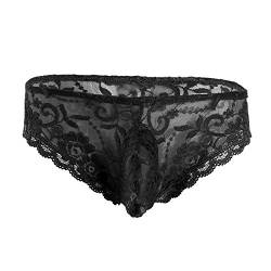 Nimiya Herren Sissy Slip Spitzen String Tanga Mit Bulge Pouch Hipster Panties Transparent Sexy Unterwäsche Dessous Erotik Reizwäsche Nachtwear Schwarz L von Nimiya