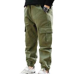 Nimiya Kinder Jungen Tarnhose Camouflage Arbeitshose Einfarbige Cargohose Sommerhose Sportanzug Tracksuit Freizeitanzug Gr. 98-164 B Armeegrün 122-128 von Nimiya