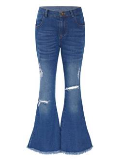 Nimiya Mädchen Schlaghose Ausgestellten Hosen Mit Taschen Dehnbund Freizeithose Mit Kleine Diamantdekoration Alltag Blau G 146-152 von Nimiya