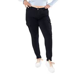 Nina Carter Damen Cargo Jeans großen Größen Stretchjeans Plus Size Jeanshosen Used-Look Denim Hose, Schwarz (S522), L von Nina Carter