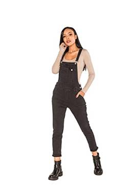 Nina Carter Damen Latzhose Jeans Boyfriend Denim Overall Jumpsuit Used-Look Sommeroverall (Schwarz (S512-1), L) von Nina Carter