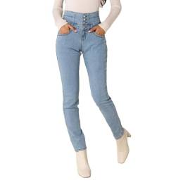 Nina Carter Damen Skinny Fit Jeanshosen High Waist Jeans Used-Look, Hellblau (LC218-1), XL von Nina Carter