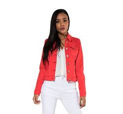 Nina Carter J212 Damen Jeansjacke Übergangsjacke Leichte Waschungseffekt Denim Casual Jacke (L, Rot (J212-9N)) von Nina Carter