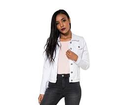Nina Carter J212 Damen Jeansjacke Übergangsjacke Leichte Waschungseffekt Denim Casual Jacke (L, Weiß (J212-2)) von Nina Carter