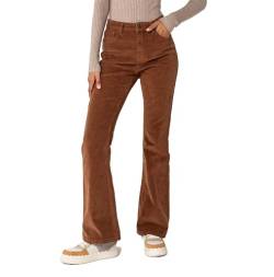 Nina Carter J221 Damen Hochtaillierte Bootcut Stretch-Cordhose aus Samtigem Kordel Vintage Schlaghose Cordjeans, Schokoladenbraun (J221-26), L von Nina Carter