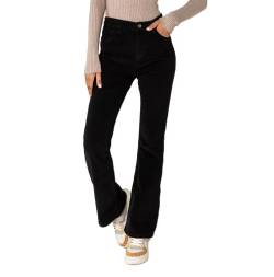 Nina Carter J221 Damen Hochtaillierte Bootcut Stretch-Cordhose aus Samtigem Kordel Vintage Schlaghose Cordjeans, Schwarz (J221-1), M von Nina Carter