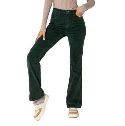 Nina Carter J221 Damen Hochtaillierte Bootcut Stretch-Cordhose aus Samtigem Kordel Vintage Schlaghose Cordjeans, Tannengrün (J221-9), L von Nina Carter