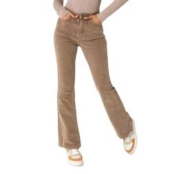 Nina Carter J221 Damen Hochtaillierte Bootcut Stretch-Cordhose aus Samtigem Kordel Vintage Schlaghose Cordjeans, Taupe (J221-25), L von Nina Carter