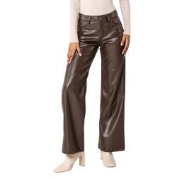 Nina Carter J227 Damen-Hose in Lederoptik Schlaghosen High Waist Lederhose Bootcut Hose (Dunkelbraun (J227), XL) von Nina Carter