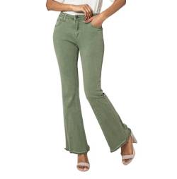 Nina Carter J230 Damen Jeanshosen High Waist Slim Fit Bootcut Jeans mit Ausgefranstem Beinabschluss (Khaki (J230-11), S) von Nina Carter