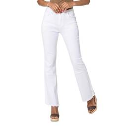 Nina Carter J230 Damen Jeanshosen High Waist Slim Fit Bootcut Jeans mit Ausgefranstem Beinabschluss (Weiß (J230-2), M) von Nina Carter