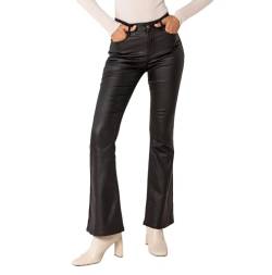 Nina Carter LP301 Damen-Hose in Lederoptik Bootcut High Waist Schlaghosen Jeans Lederhose (Schwarz (LP301), M) von Nina Carter