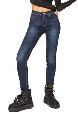 Nina Carter P076-2B Damen Skinny Fit Jeanshosen HIGH Waist Jeans Used-Look (Dunkelblau (P076-2B), M) von Nina Carter
