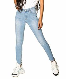 Nina Carter P076-2B Damen Skinny Fit Jeanshosen Push UP Stretch Jeans Used-Look (Hellblau (P076-6), L) von Nina Carter