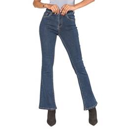 Nina Carter P079 Damen Jeanshosen Flared Bootcut Zip Used Look Ausgestellte Jeans Schlaghosen (Blau (P079-12), S) von Nina Carter