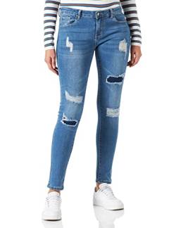 Nina Carter P100 Damen Skinny Fit Jeanshosen S-3XL Low Waist Jeans Destroyed-Effekten Used-Look Waschungseffekt, Blau (P101-5), L von Nina Carter