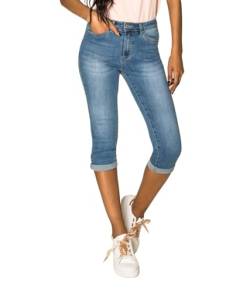 Nina Carter P132 Damen Capri Skinny Fit Jeanshosen HIGH Waist Jeans Used-Look Waschungseffekt, Blau (P132-5), XL von Nina Carter