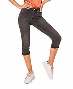 Nina Carter P132 Damen Capri Skinny Fit Jeanshosen HIGH Waist Jeans Used-Look Waschungseffekt, Dunkelgrau (P132-3), S von Nina Carter