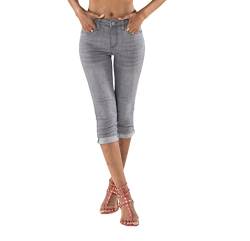 Nina Carter P132 Damen Capri Skinny Fit Jeanshosen HIGH Waist Jeans Used-Look Waschungseffekt, Hellgrau (P132-7), XXL von Nina Carter