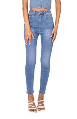Nina Carter P190 Damen Skinny Fit Jeanshosen Extra HIGH Waist Jeans Used-Look (Hellblau (P190-5), XL) von Nina Carter