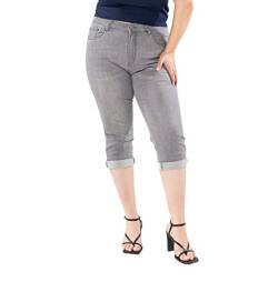 Nina Carter P200 Damen Capri Jeanshosen Große Größen HIGH Waist Jeans Sommer Hose Used-Look, Hellgrau (P200-7), 40 von Nina Carter