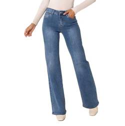 Nina Carter P211 Damen Tall Bootcut Jeans High Waist Schlaghosen Stretchjeans Jeanshosen Used-Look, Blau (P211-5), M von Nina Carter